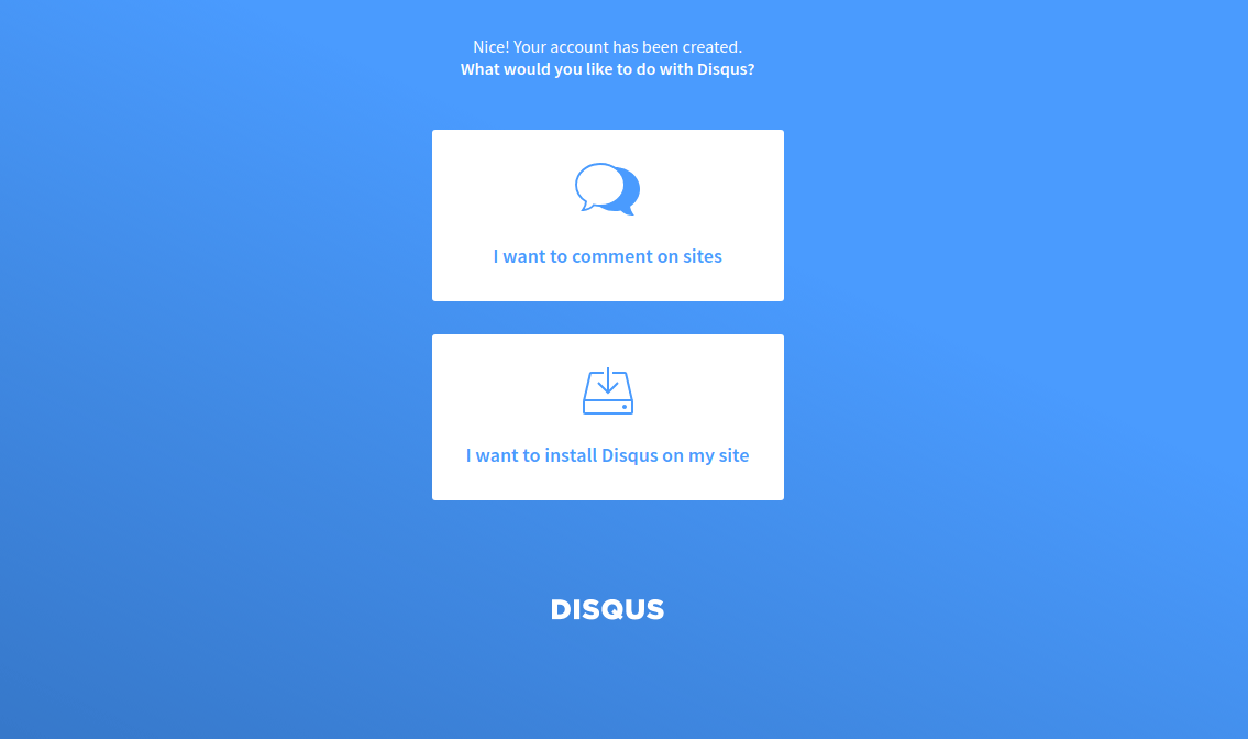 Disqus Account Created Page