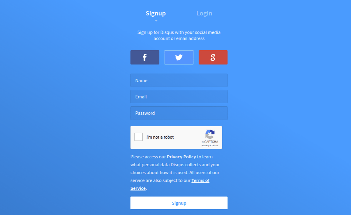 Disqus Signup Page