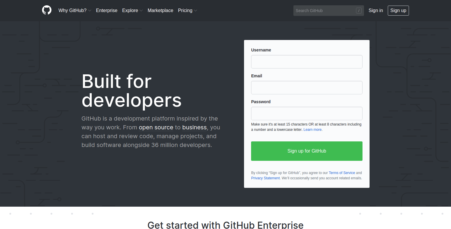GitHub signup page screenshot.