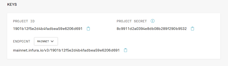 Infura API Keys Page Screenshot
