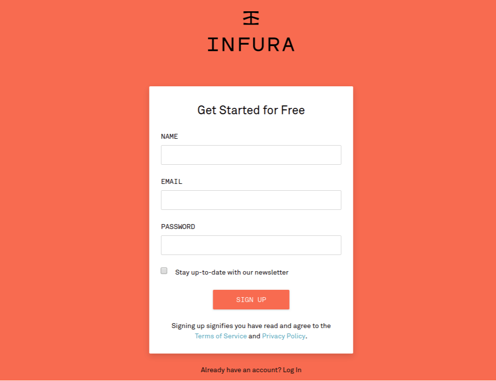 Infura Sign Up Page Screenshot